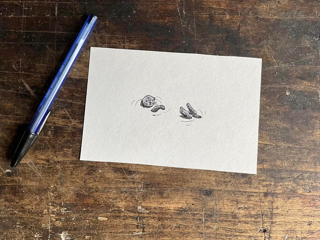 dessin projet tattoo flash loutre se baigne