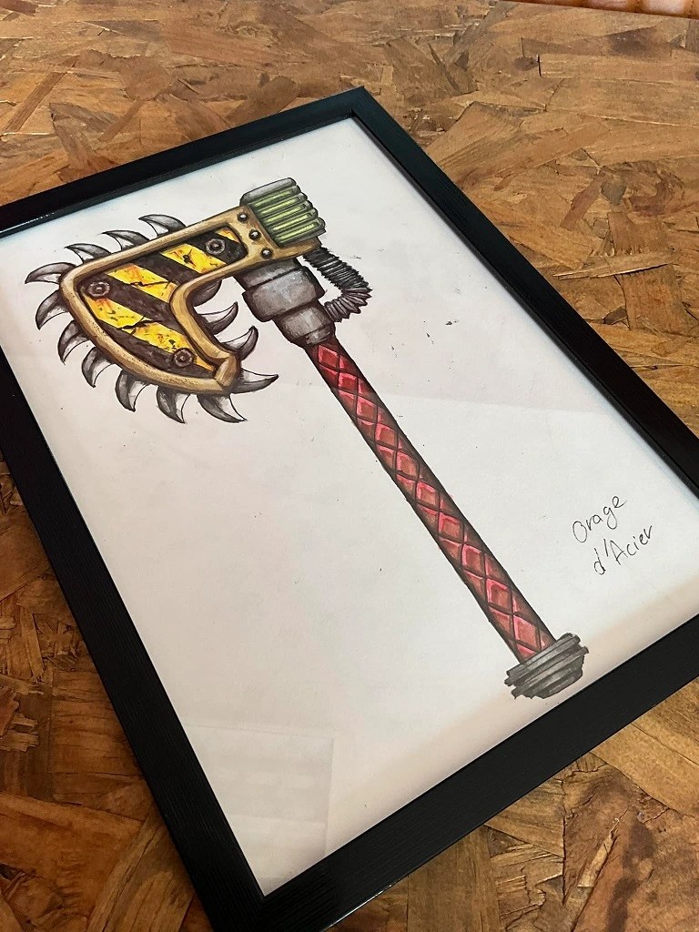 dessin projet tattoo d'une hache tronçonneuse