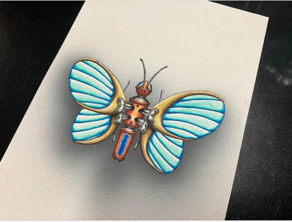 tatouage papillon mécanique