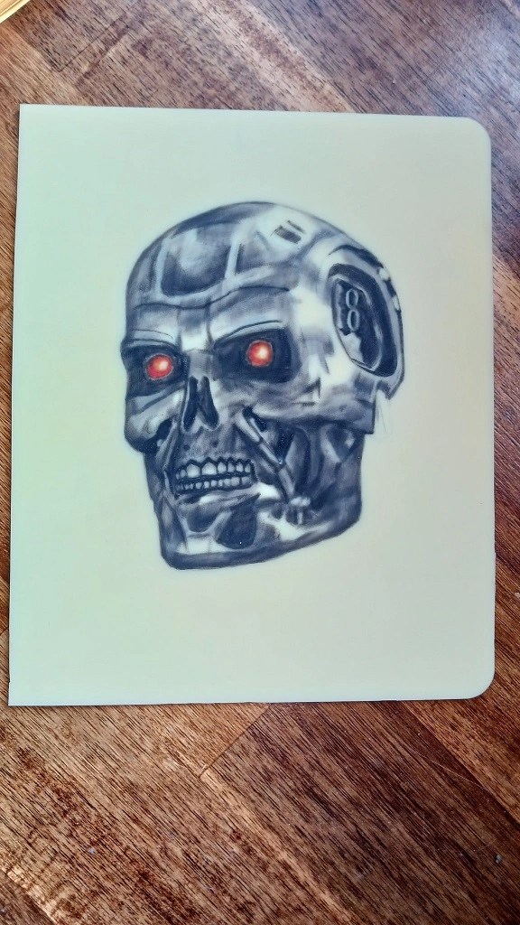 tatouage crane de robot avec effet metal