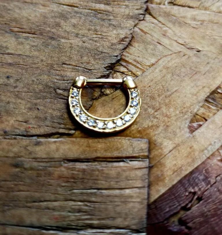 piercing téton fer a cheval orné strass